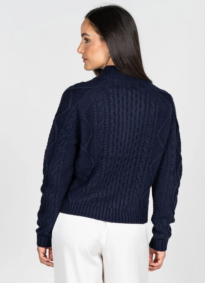 Cest Moi Cable Knit Zip Front Sweater