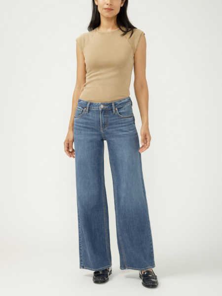 Silver Jeans Suki Mid Rise Wide Leg Knit Flex