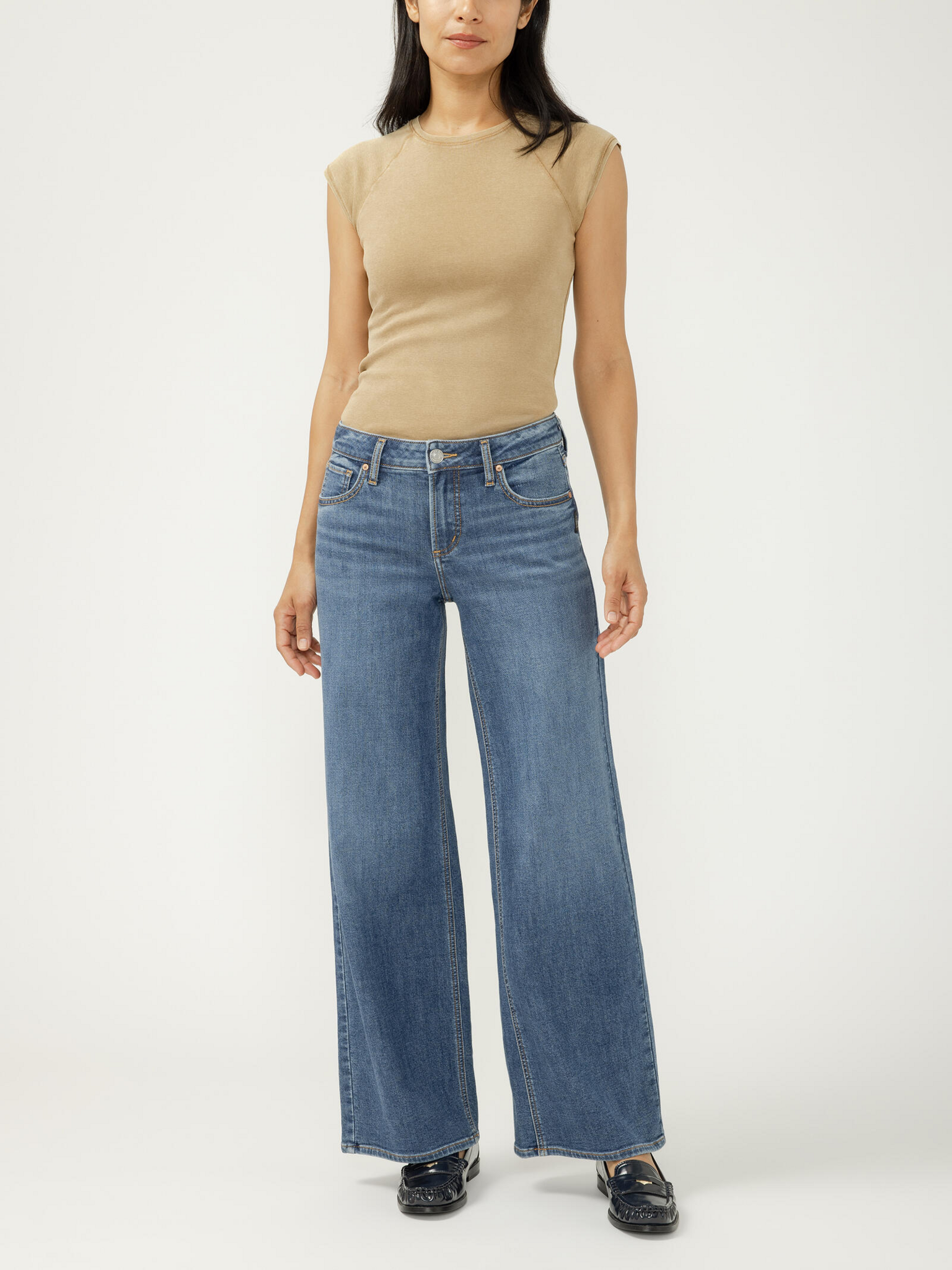 Silver Jeans Suki Mid Rise Wide Leg Knit Flex