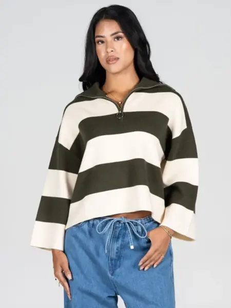 Cest Moi Rugby Style Zip Sweater