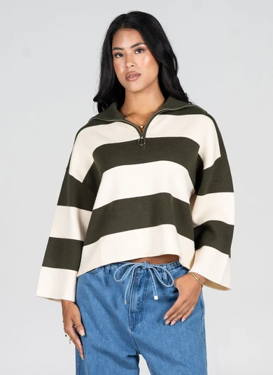 Cest Moi Rugby Style Zip Sweater