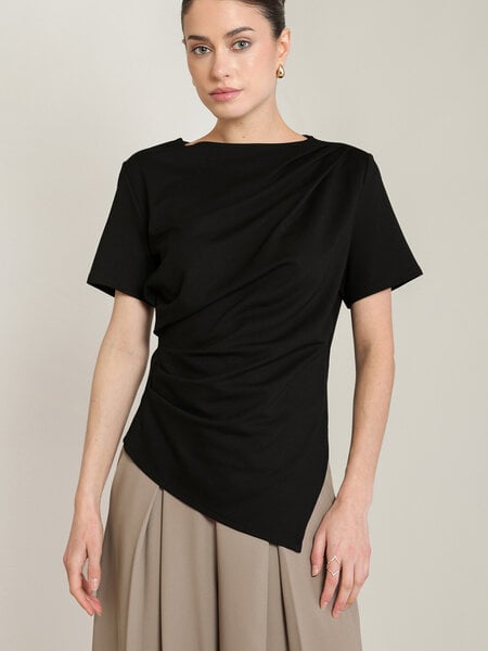 Black Tape Draped Asymmetric T-Shirt