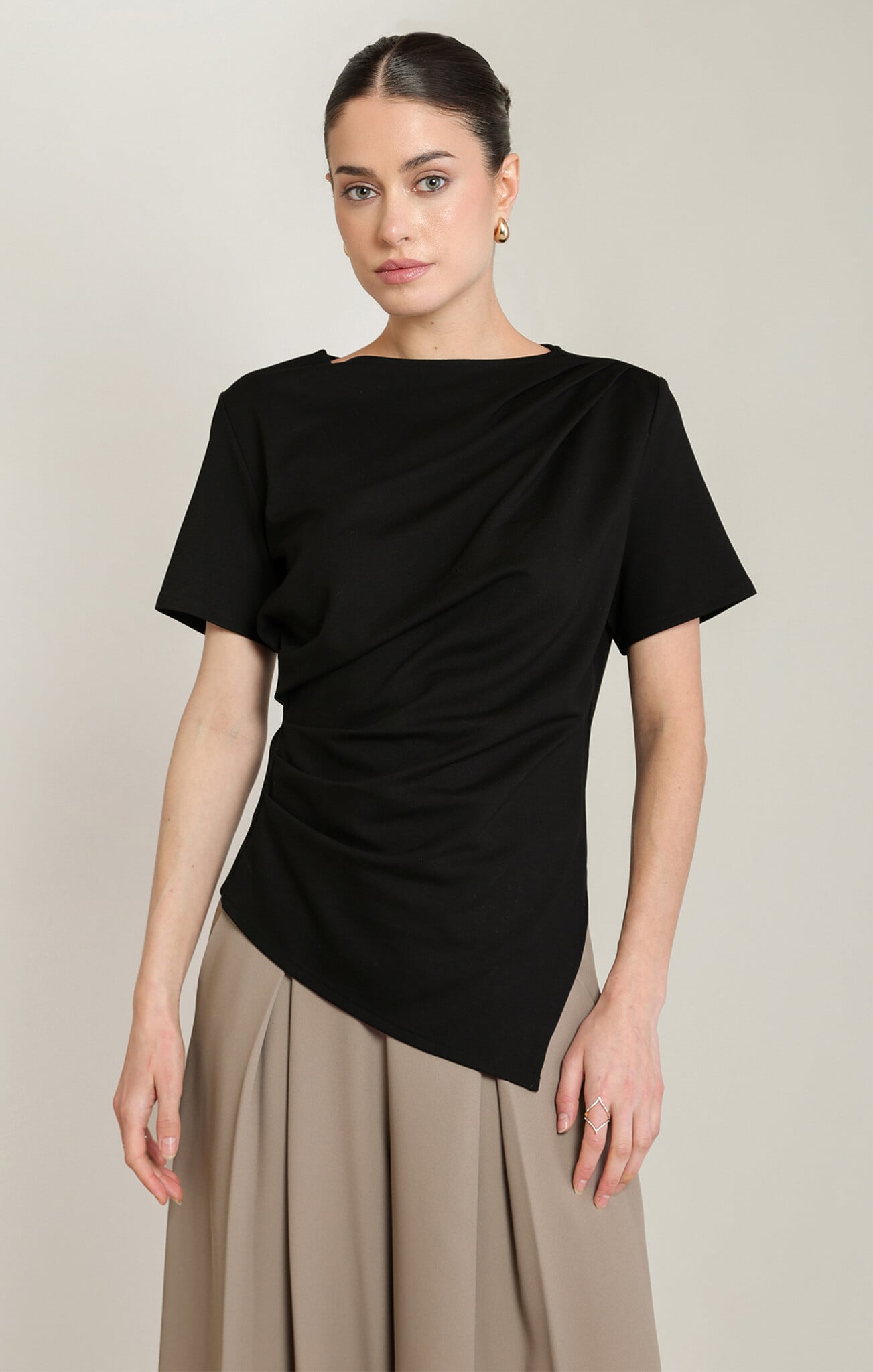 Black Tape Draped Asymmetric T-Shirt
