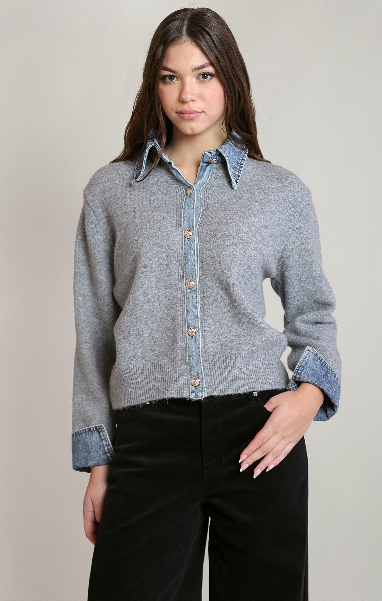 Dex Denim Trim Sweater Shirt