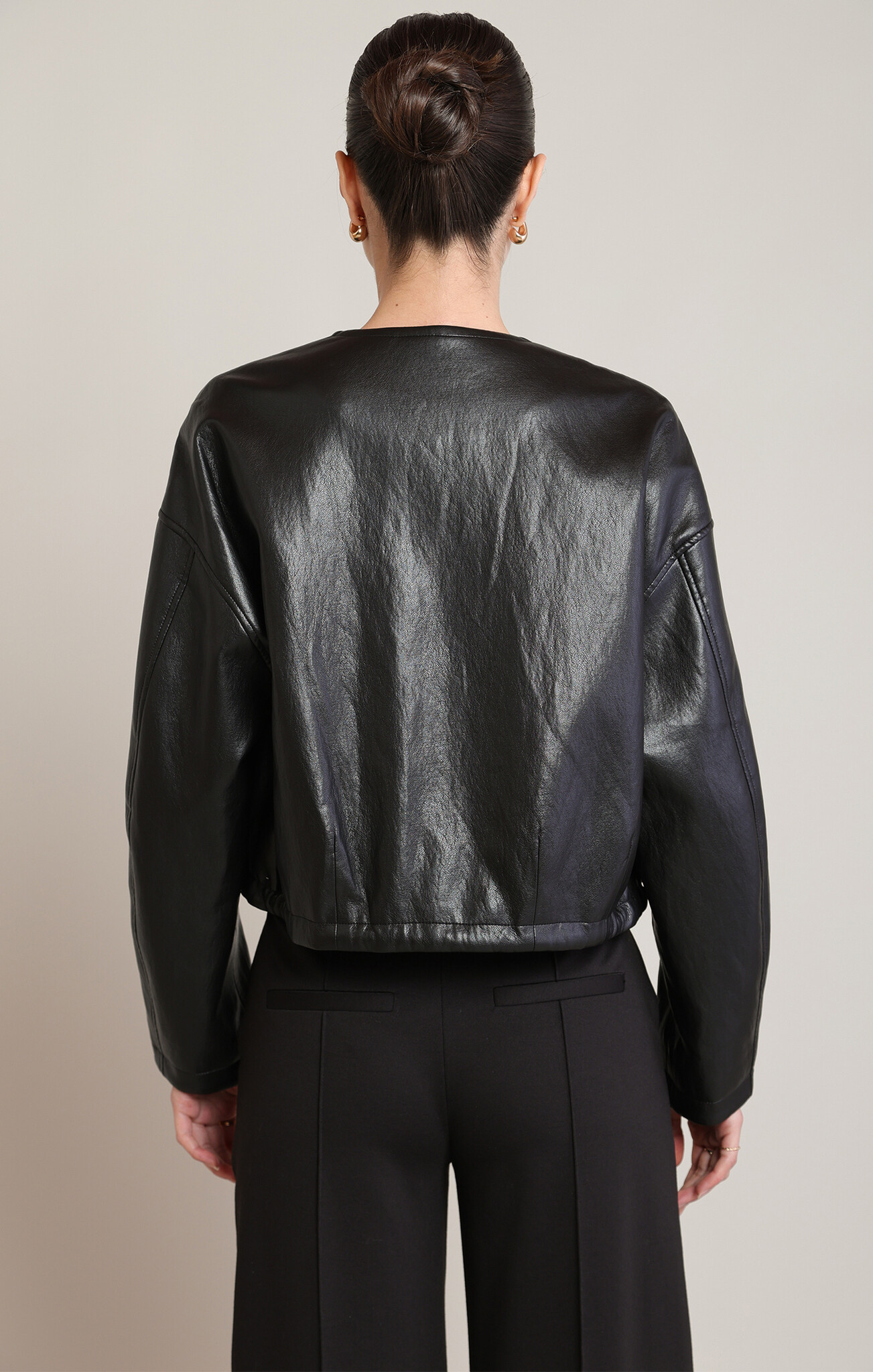 Black Tape Collarless PU Jacket