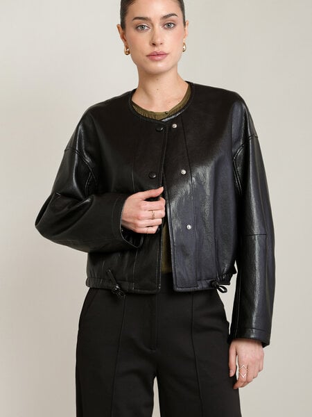 Black Tape Collarless PU Jacket