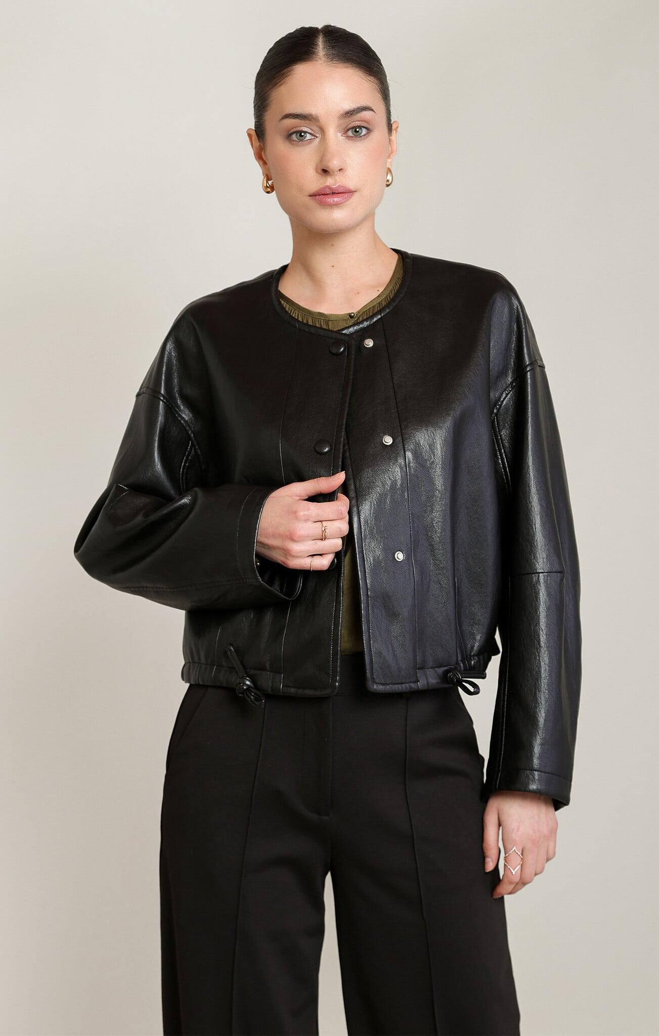 Black Tape Collarless PU Jacket