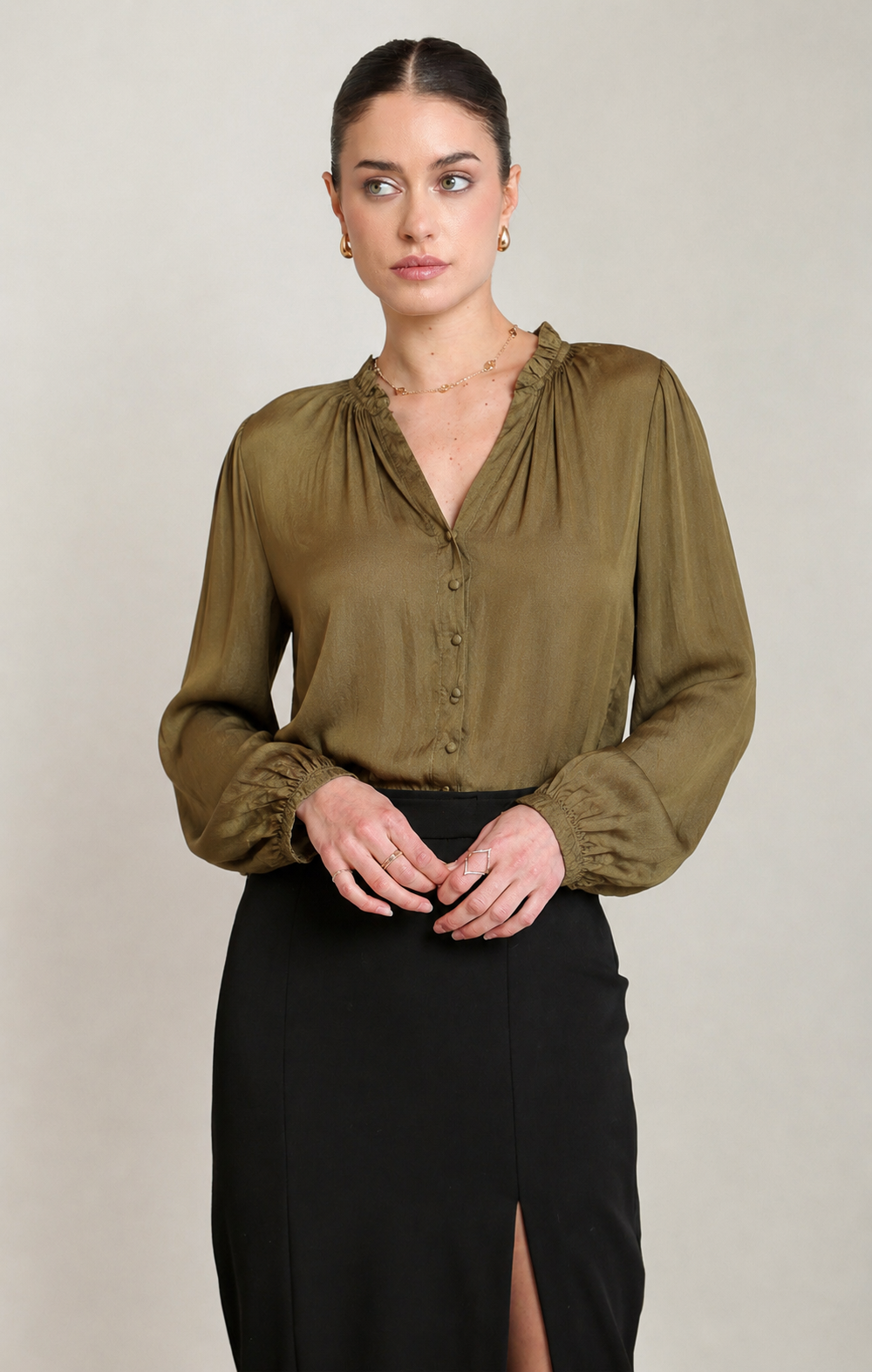 Black Tape Front Button Blouse