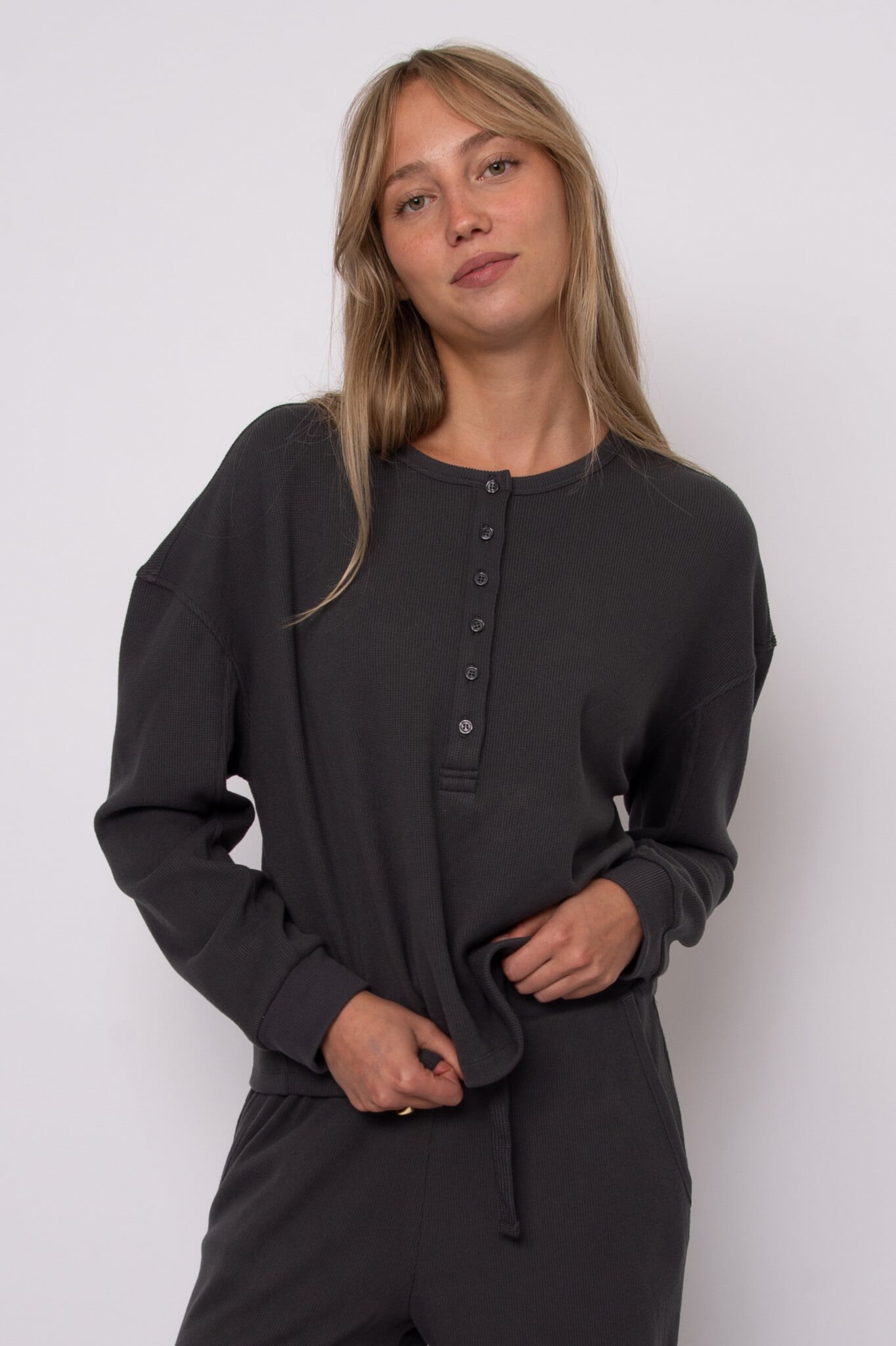 RD Style Henry Waffle Long Sleeve Henley