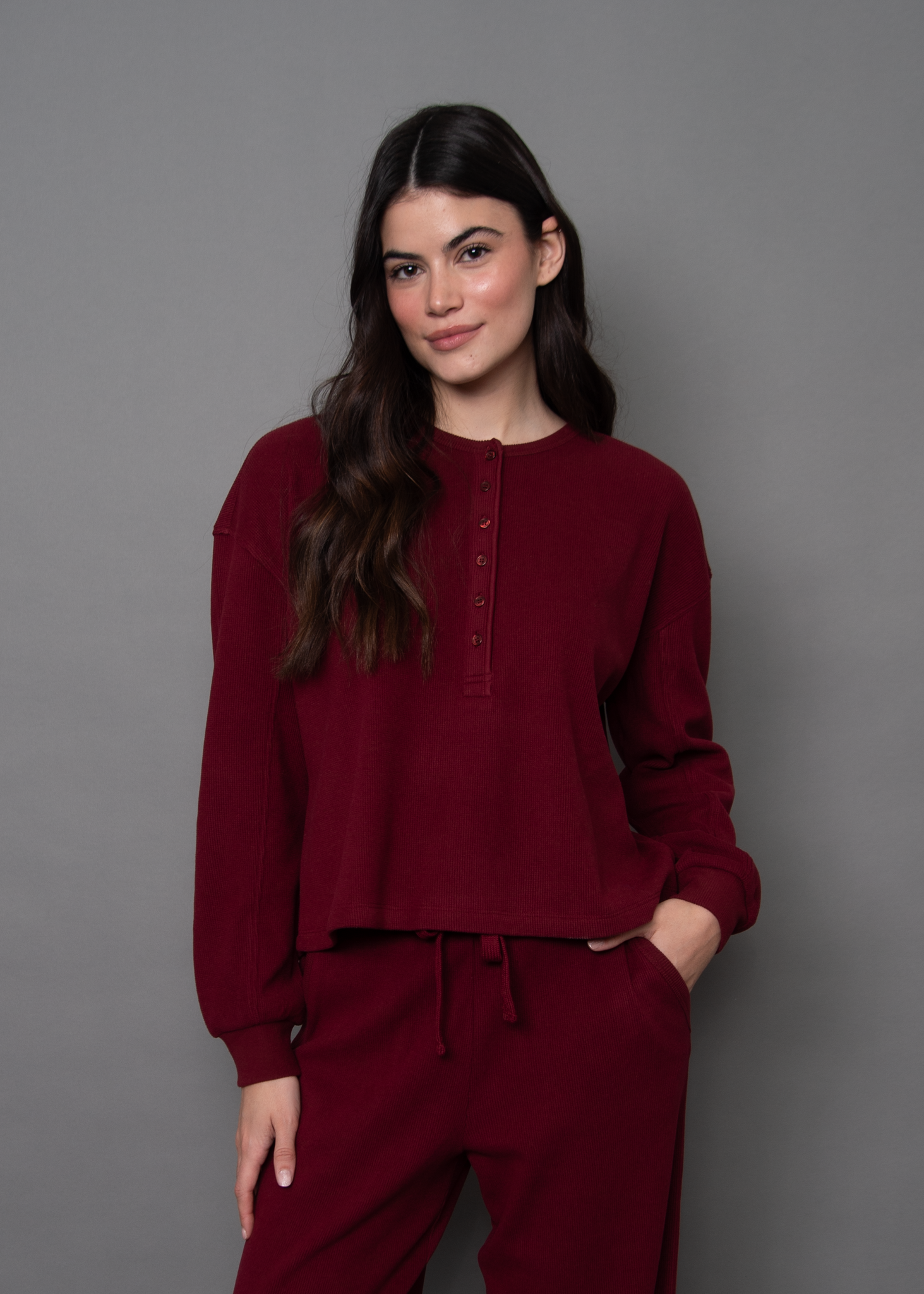 RD Style Henry Waffle Long Sleeve Henley
