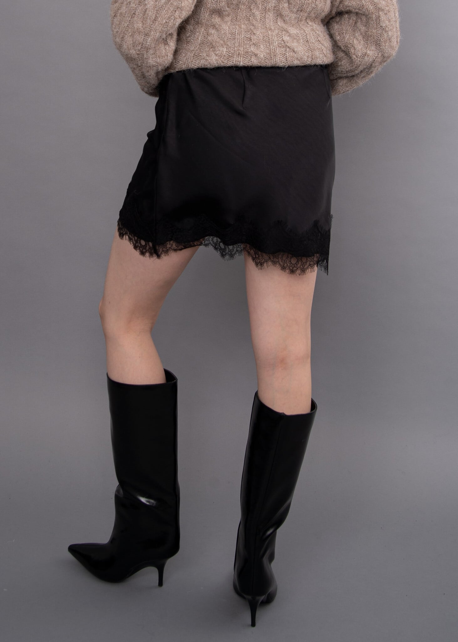 RD Style Kira Lace Trim Satin Skirt
