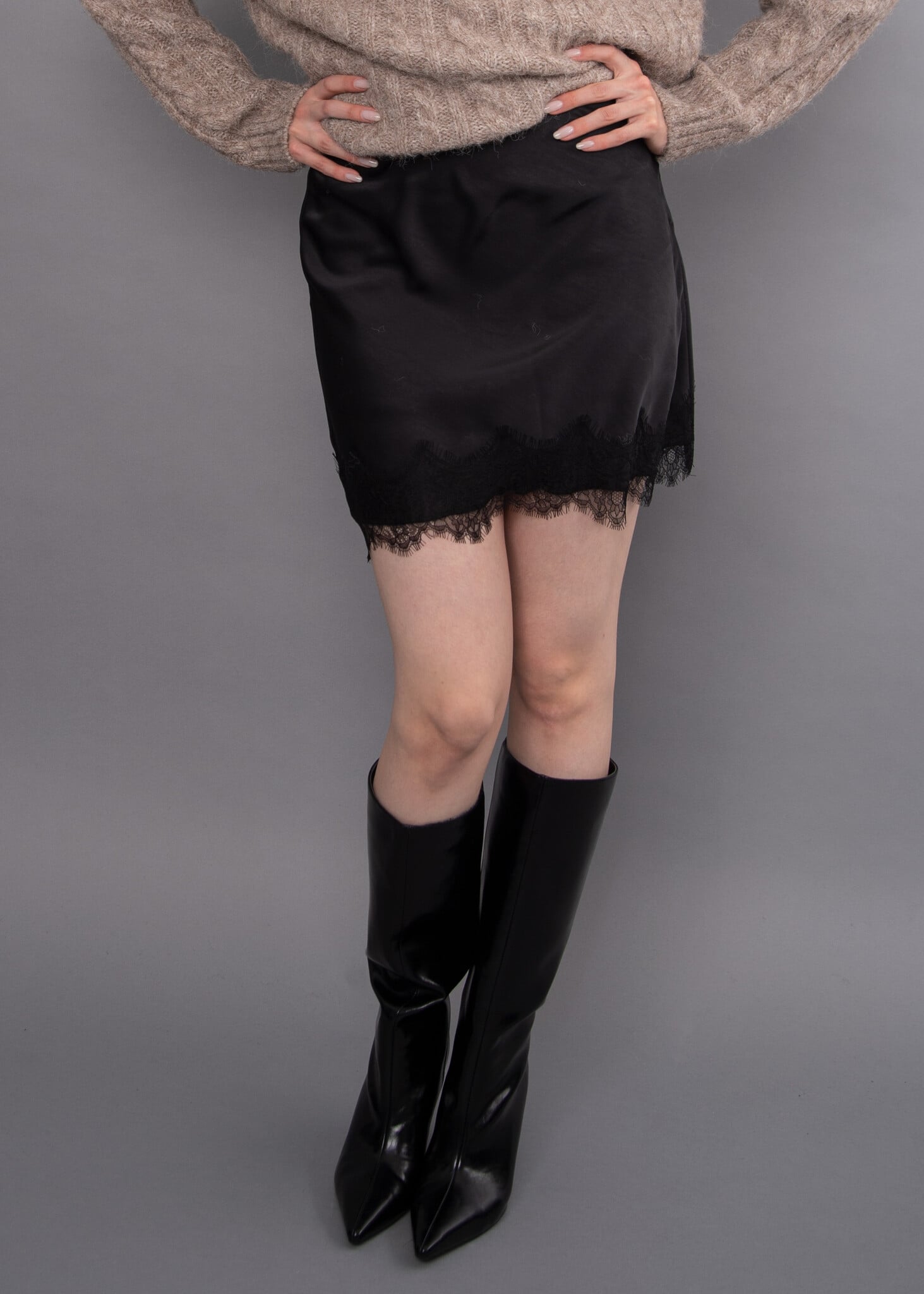 RD Style Kira Lace Trim Satin Skirt