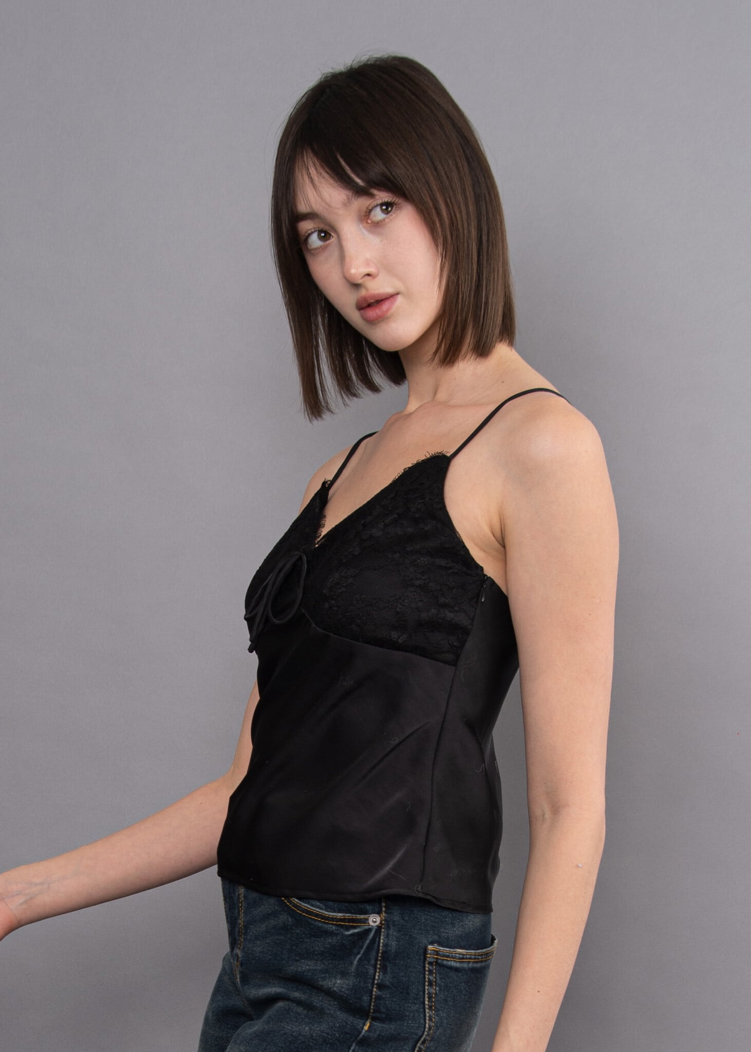 RD Style Marli Lace Trim Satin Tie Front Cami