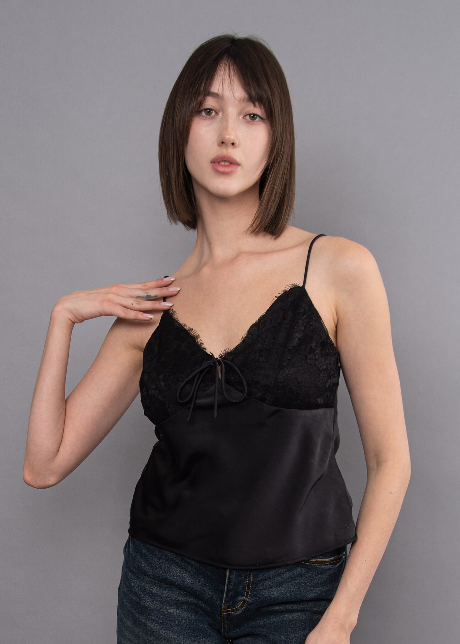RD Style Marli Lace Trim Satin Tie Front Cami