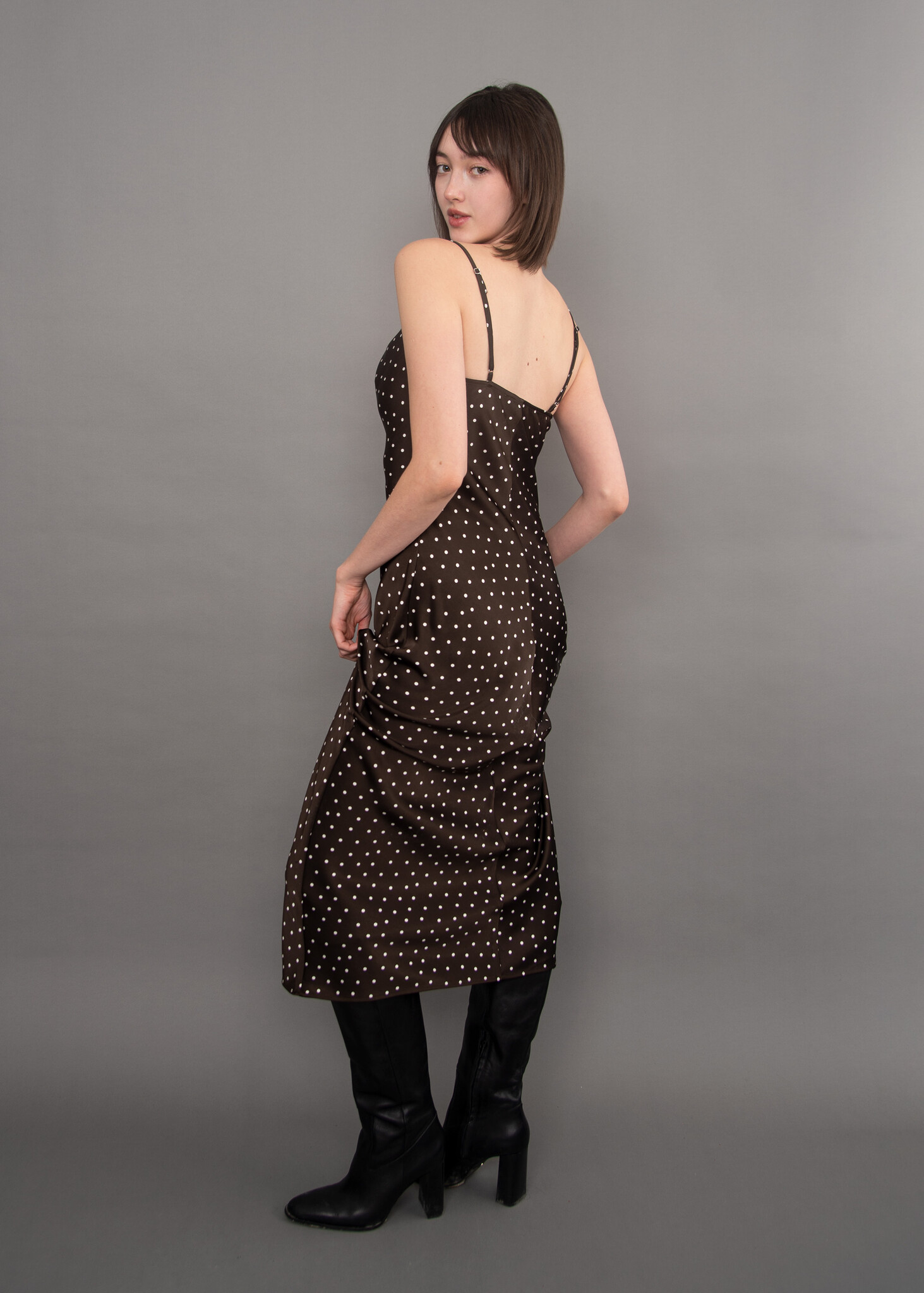 RD Style Cartier Printed Satin Cowl Neck Dress