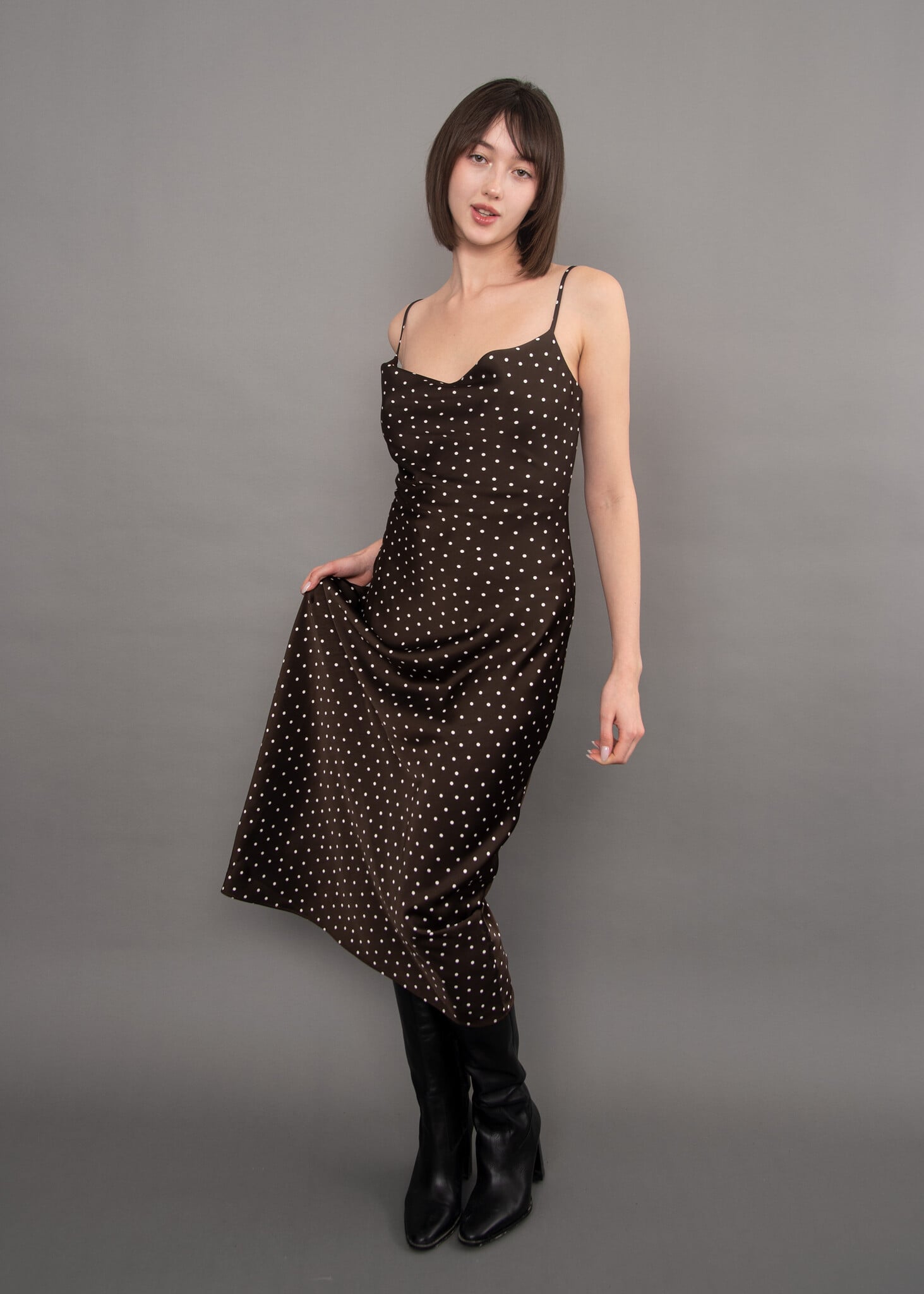 RD Style Cartier Printed Satin Cowl Neck Dress