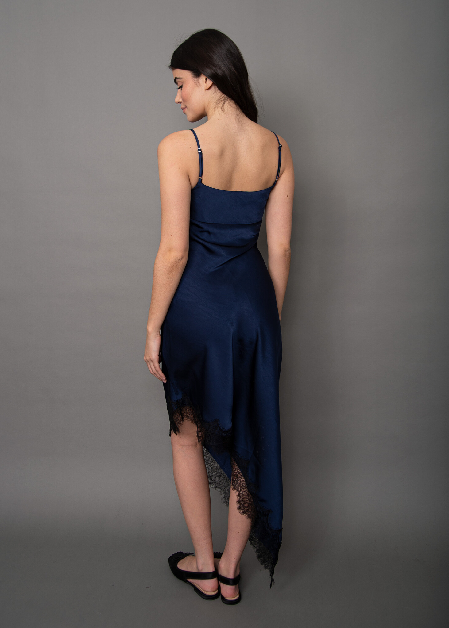 RD Style Colette Lace Trim Satin Asymetric Dress