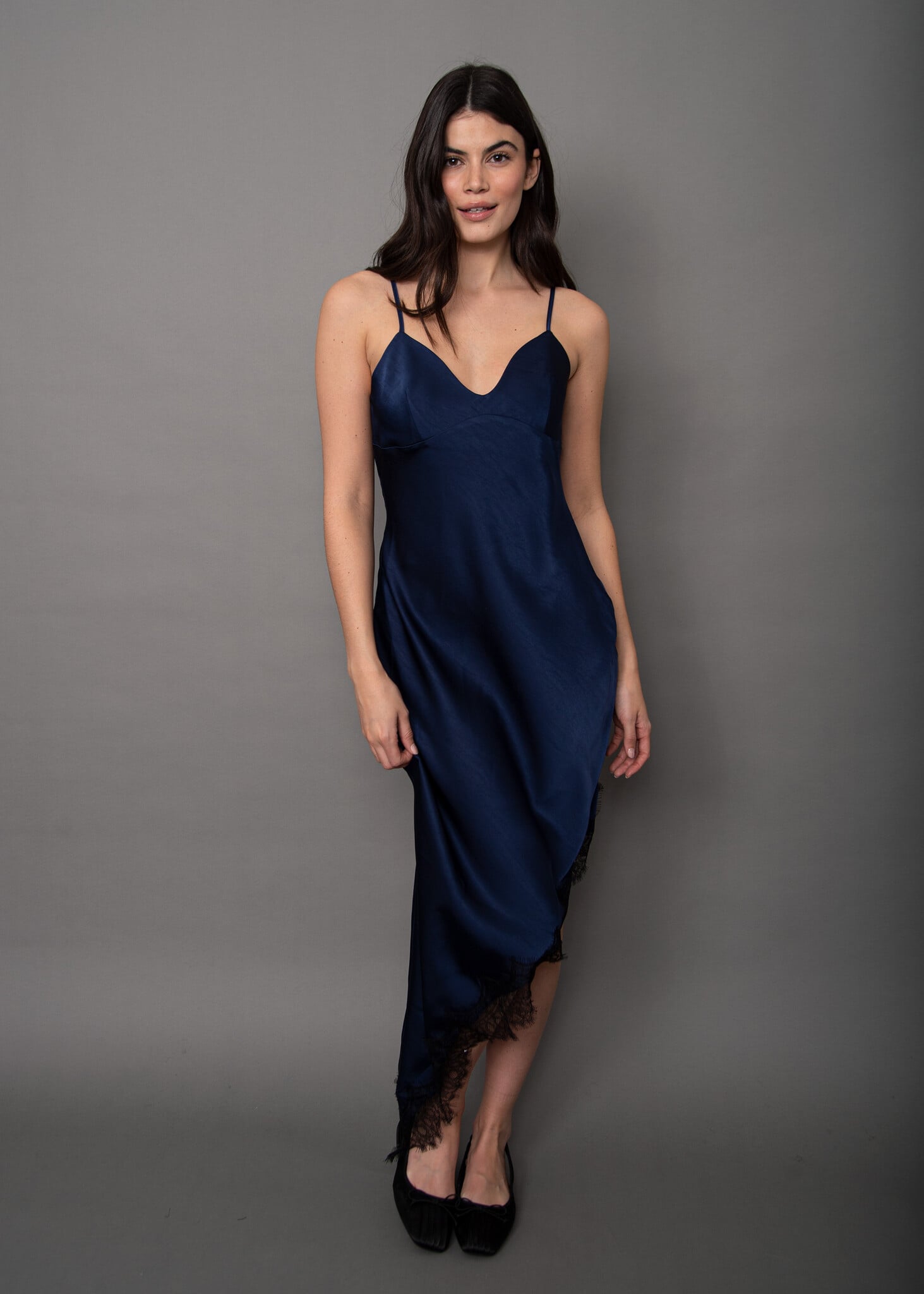 RD Style Colette Lace Trim Satin Asymetric Dress