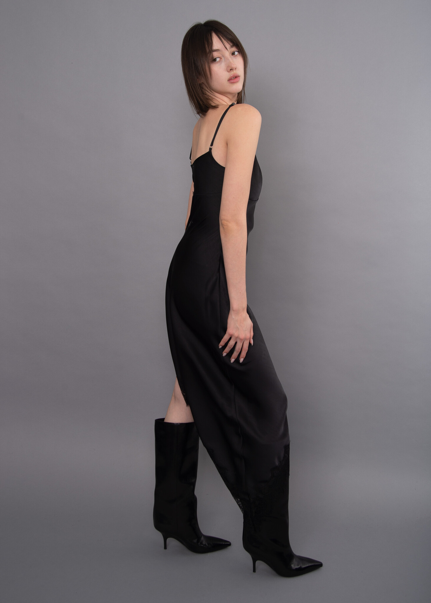 RD Style Colette Lace Trim Satin Asymetric Dress