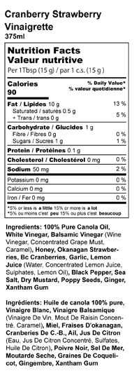 Taste Of The Okanagan Cranberry Strawberry Vinaigrette 375ml