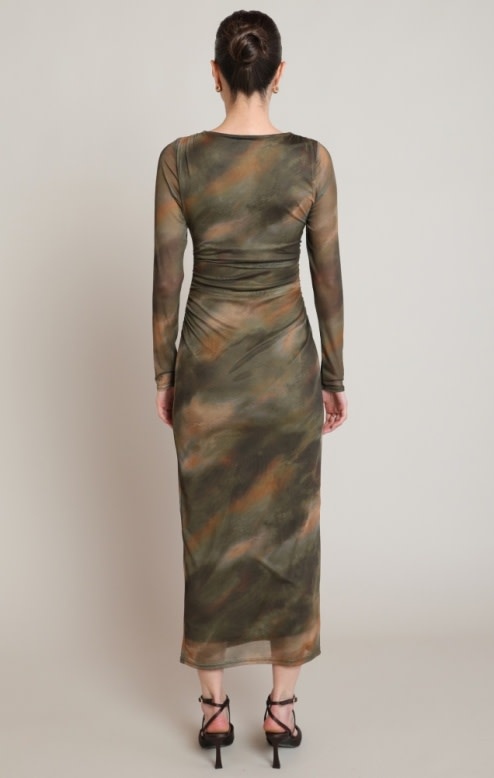 Black Tape Printed Mesh Maxi Dress