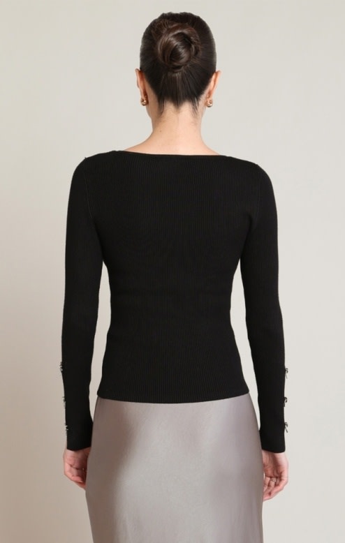 Black Tape Bow Rhinestone Sweater Top