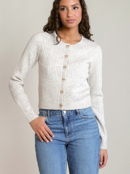 Dex Bow Button Cropped Cardigan