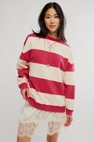 Free People Classic Striped Oversized Crewneck