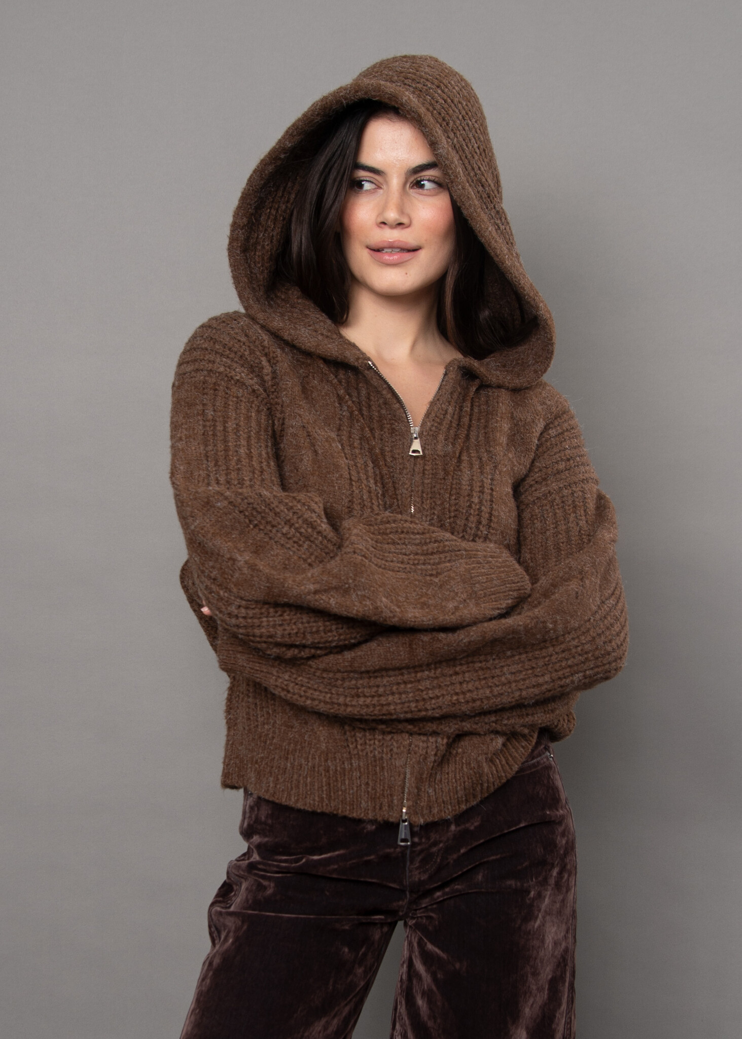 RD Style Galla Hooded Zip Front Sweater