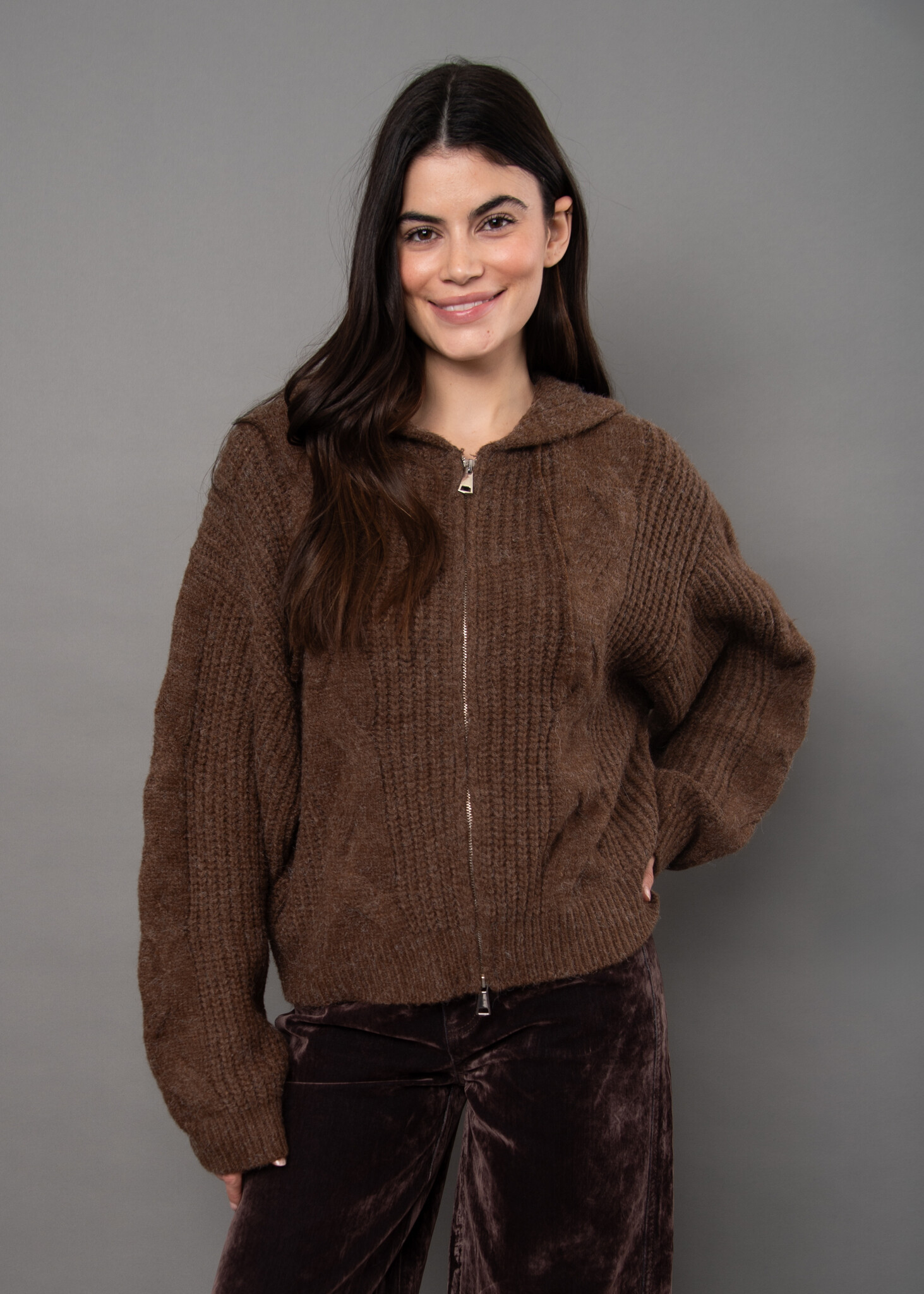 RD Style Galla Hooded Zip Front Sweater
