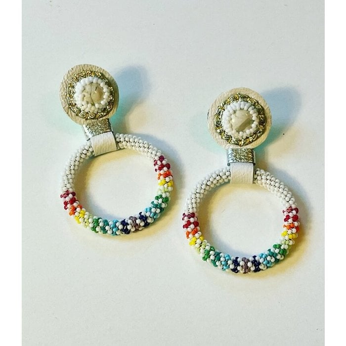 Robin Mollicone- Small Beaded Hoop earrings - White Howlite/Rainbow