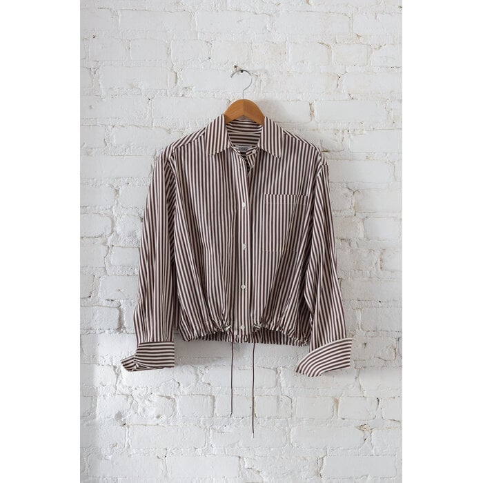 Nomia Cropped Button Down Stripe Shirt