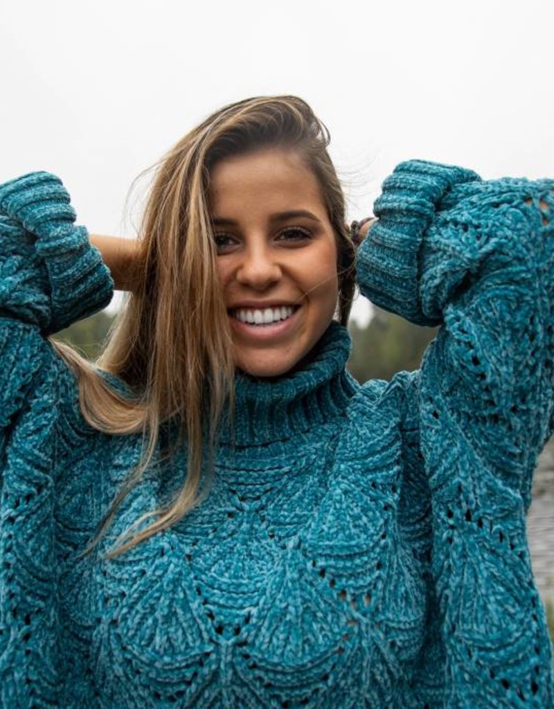 CROPPED EYELET TURTLENECK SWEATER