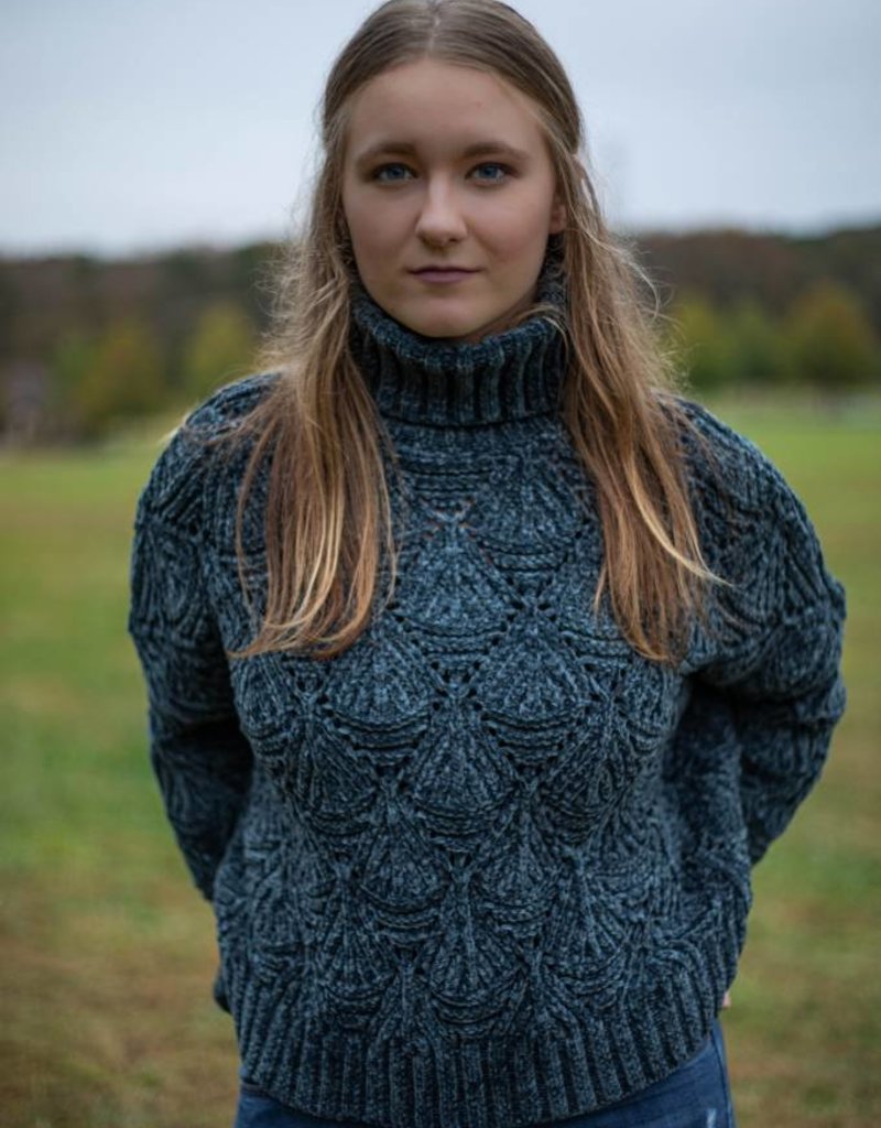 CROPPED EYELET TURTLENECK SWEATER