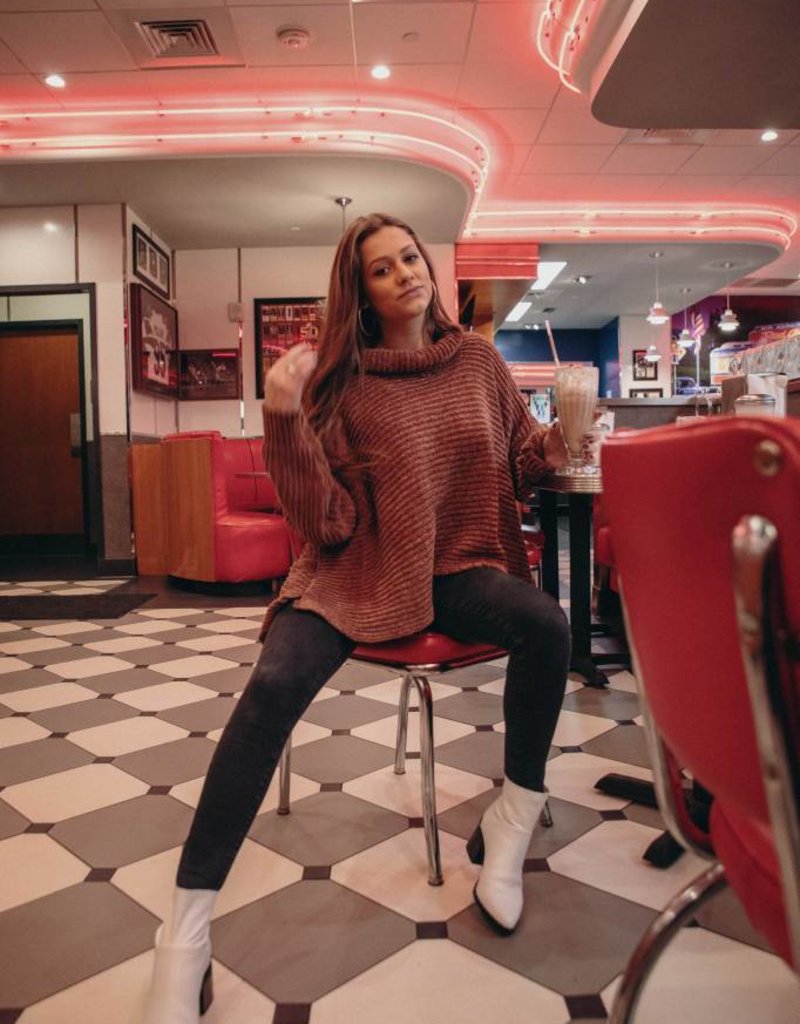 CHENILLE TURTLENECK HI LO PULLOVER SWEATER