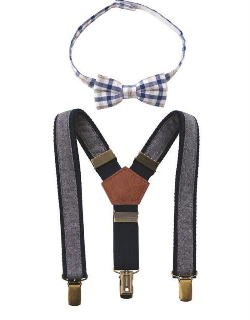 MUD PIE CHAMBRAY BOWTIE SUSPENDER SET