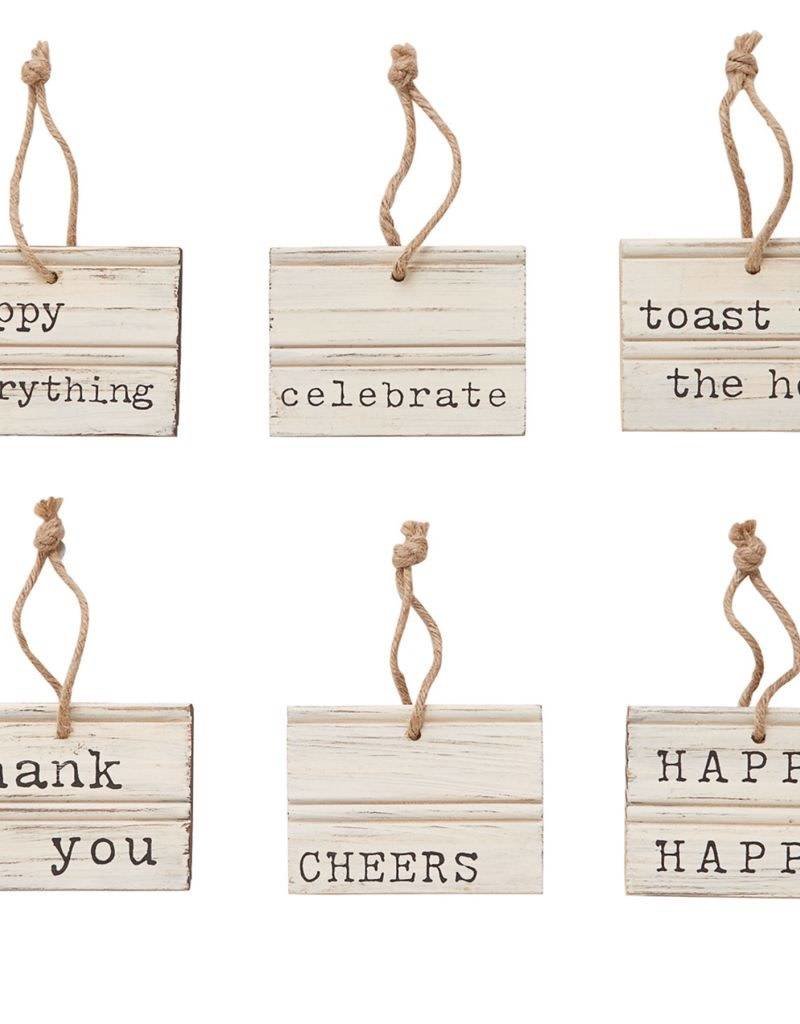 MUD PIE CHEERS CARVED WOOD TAG