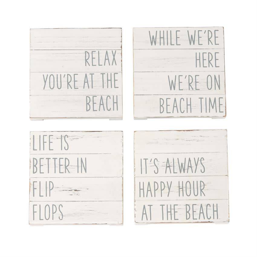 MUD PIE PLANKED BEACH COASTER SET MUD PIE PLANKED BEACH COASTER SET