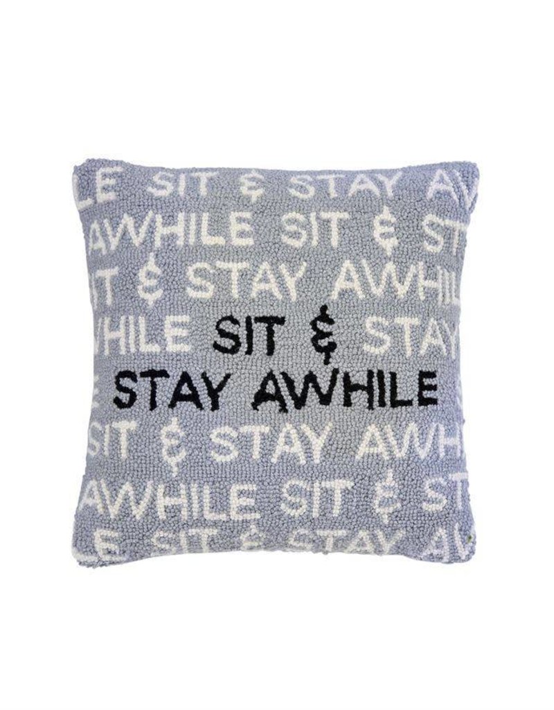 MUD PIE SIT AND STAY AWHILE HOOKED PILLOW