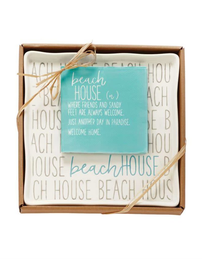 MUD PIE BEACH HOUSE BOXED PLATE & NAPKIN SET