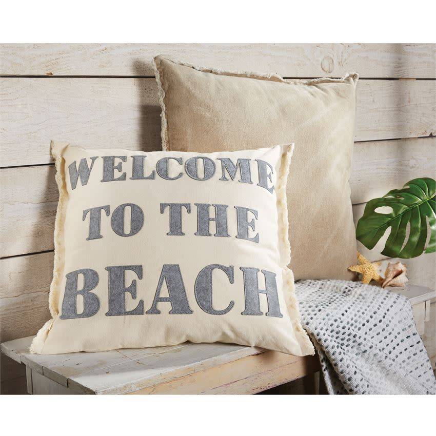 MUD PIE WELCOME TO THE BEACH CANVAS & FELT PILLOW MUD PIE WELCOME TO THE BEACH CANVAS & FELT PILLOW