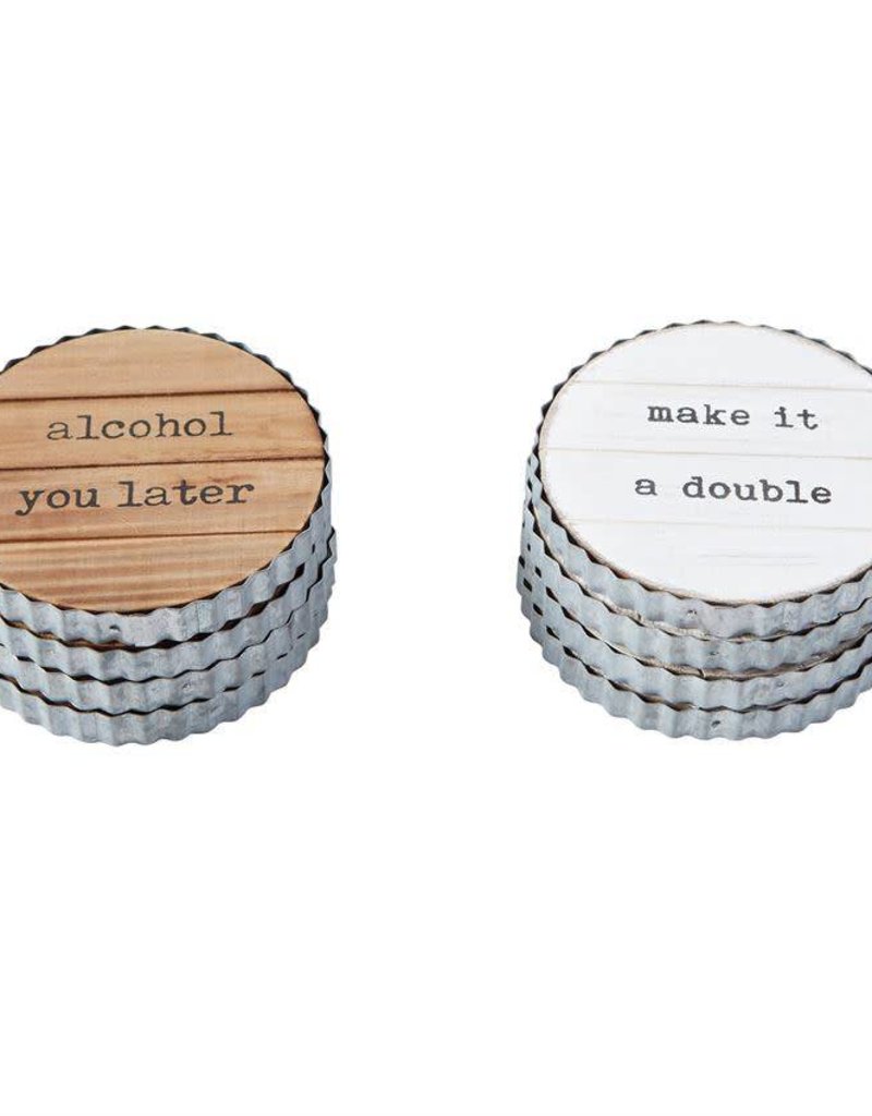 MUD PIE PLANKED WOOD & TIN COASTER SET