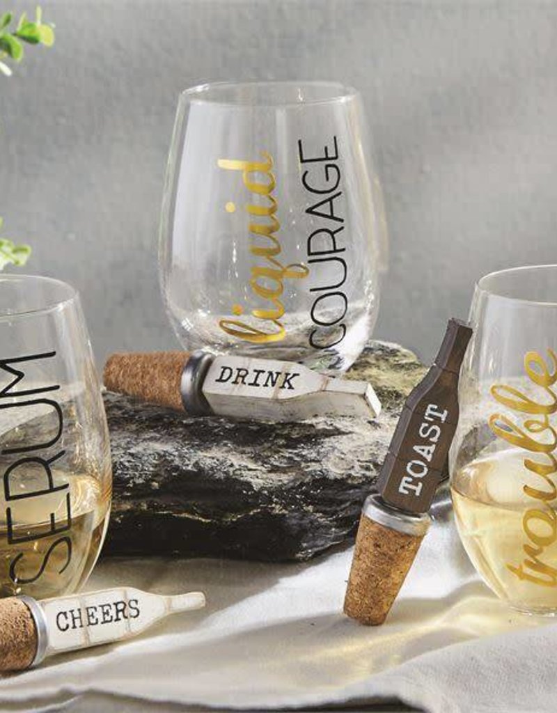 MUD PIE STEMLESS WINE GLASS & BOTTLE STOPPER SET