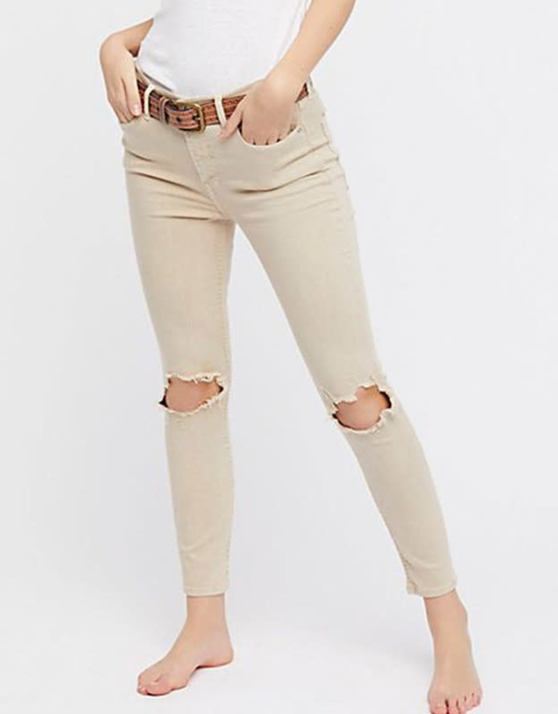 FREE PEOPLE JEAN BUSTED SKINNY KHAKI