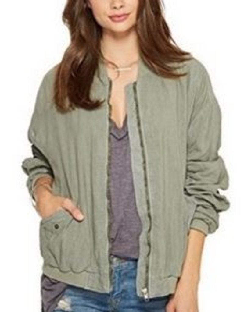 FREE PEOPLE RUCHED LINEN BOMBER