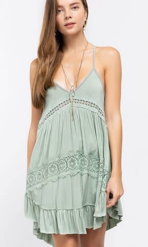 RUFFLE HEM MINI DRESS/TUNIC- GREEN LILY RUFFLE HEM MINI DRESS/TUNIC- GREEN LILY