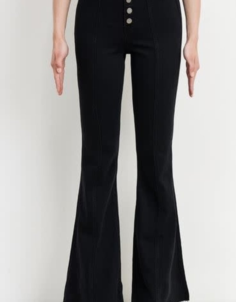 HIGH WAIST BUTTON UP BLACK FLARE JEANS