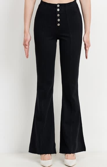HIGH WAIST BUTTON UP BLACK FLARE JEANS HIGH WAIST BUTTON UP BLACK FLARE JEANS