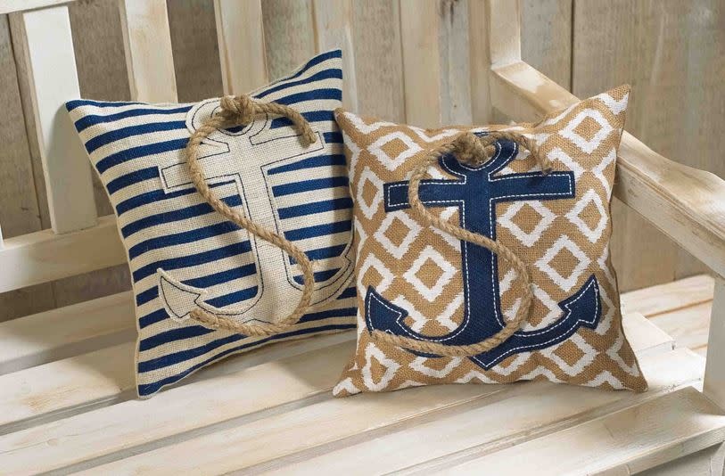 MUD PIE burlap anchor pillow MUD PIE burlap anchor pillow