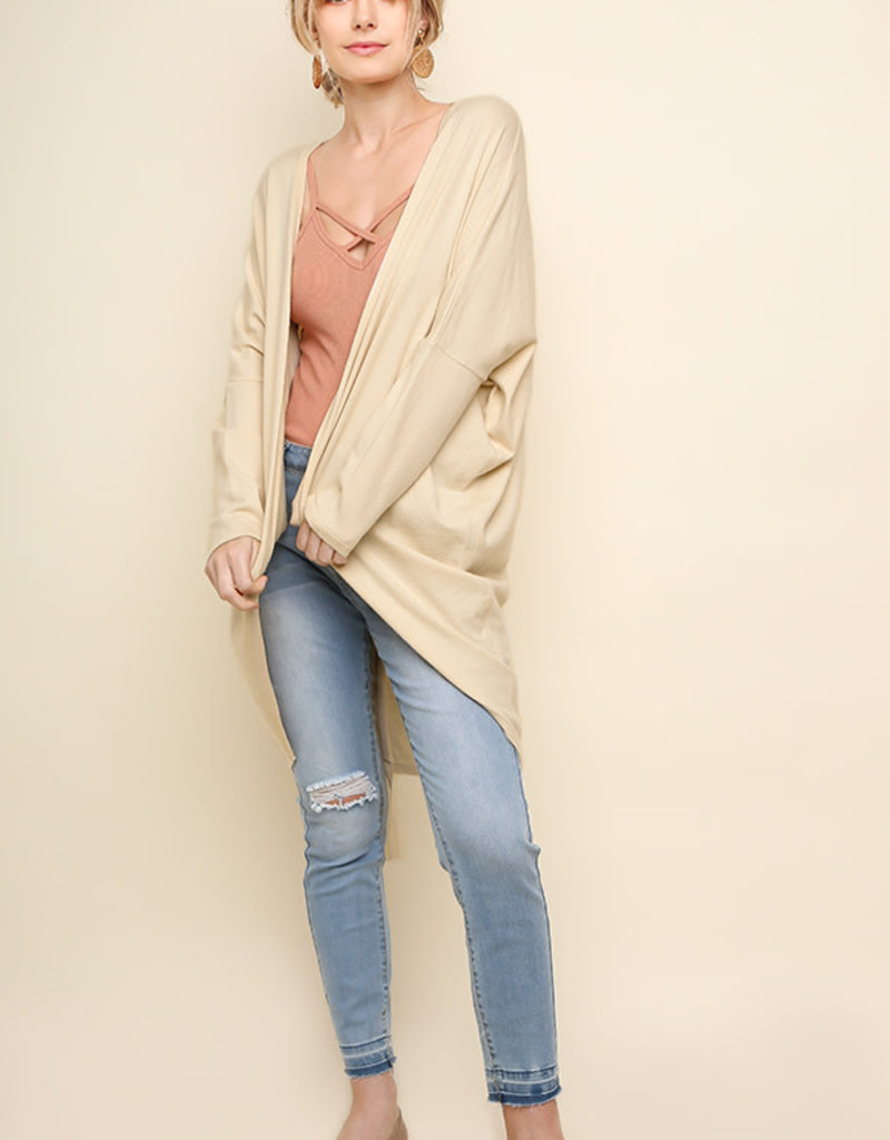OPEN FRONT COWL CARDIGAN W/DRAWSTRING BACK